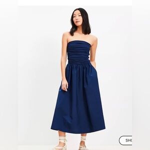 Strapless Navy Midi Dress